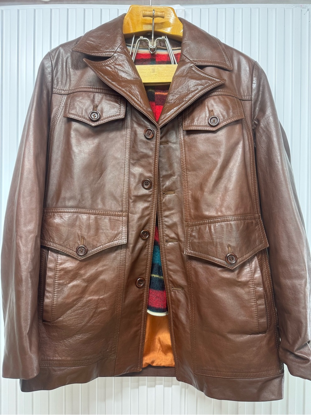 Vintage 70s Brazilia by D&H Mens Brown Leather Men M Car Coat Jacket Liner Zip